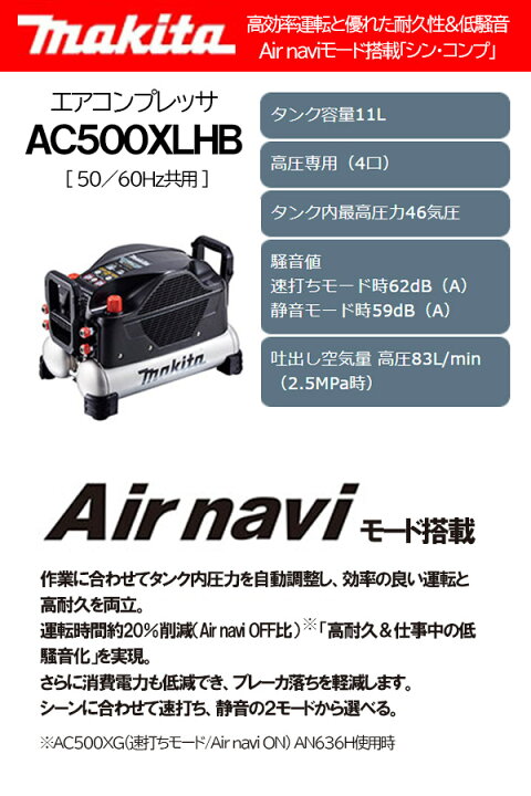 楽天市場】マキタ エアコンプレッサ 46気圧 11L 高圧専用 50/60Hz共用 