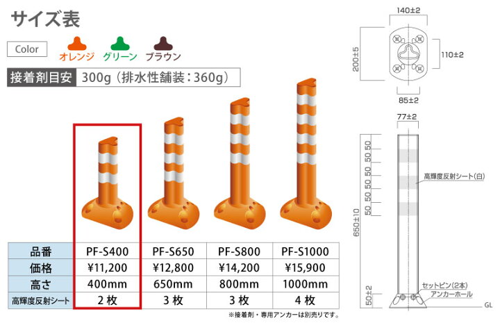 楽天市場 ポストフレックス スリムベースタイプ 凸型 Pf S400 高さ400mm ベース径 0 140 道路 棒 ポール オレンジ グリーン ブラウン ロードコーン ガードコーン ポストコーン ポールコーン ラバーポール 安全ポール ソフトコーン セーフティーコーン 反射ポール
