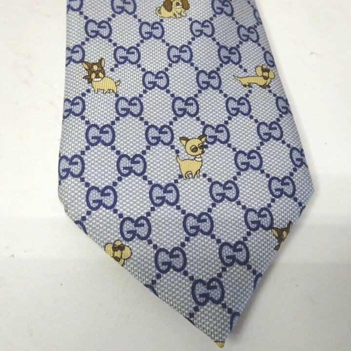 楽天市場】グッチ ネクタイ 犬 Dog GG柄 ブルー系 シルク 美品【質  