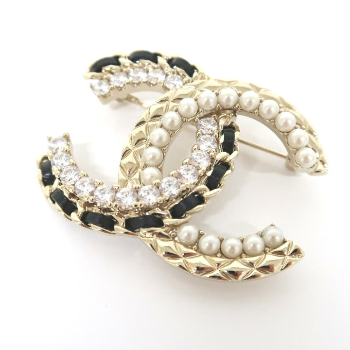 中古品】CHANEL シャネル ココマークフェイクパールラインストーン 