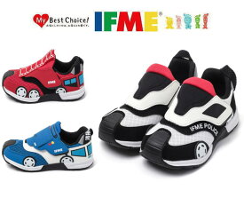 イフミー IFME キッズ ジュニア スニーカー はたらくのりものスニーカー 20-5809 働く車 子供靴 男の子 女の子 ベルクロ ローカット 通園 普段履き レッド ホワイト ブルー 男の子 消防車 パトカー 清掃車 ゴミ収集車 人気 青 黒 白 反射材 15cm 16cm 17cm 18cm 19cm