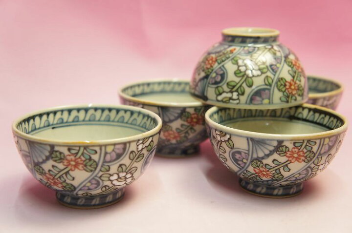 楽天市場】六代 佐藤走波 染錦椿草花文 湯呑み揃 : 食器のみつはた 