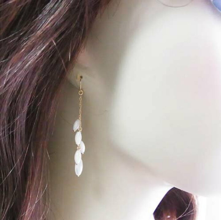 楽天市場】K18 マザーオブパール ゴールド ロング ピアス : Graceみわ