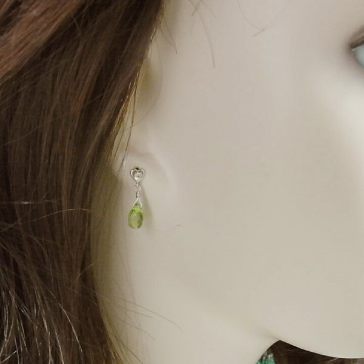 楽天市場】K14 WG ハートとペリドット ホワイトゴールド ピアス 
