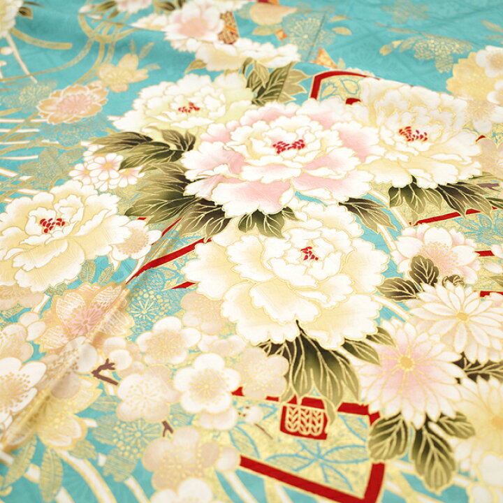 楽天市場】【新品】 振袖 着物 正絹 袷 刺繍 水色 扇子 四季の花 牡丹  