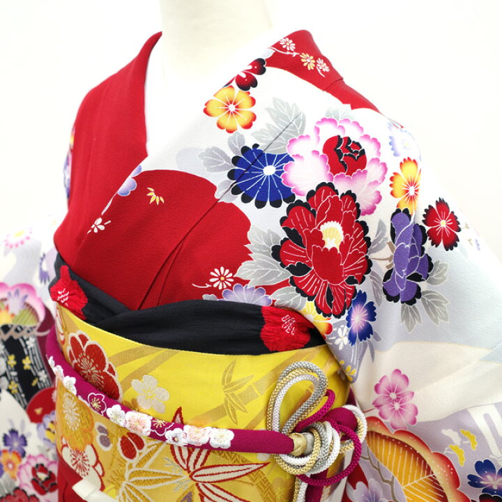 楽天市場】お年玉10％値下げ！【中古】 振袖 袷 着物 紅型調 赤 白 黒 