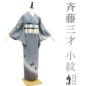 【中古】 斉藤三才 作家物 訪問着 袷 着物 グレー アゲハ蝶 麻の葉 やまと 扱い セミフォーマル カジュアル 七五三 お茶会 観劇 コンサート 販売 購入 リサイクル 美品 中古 仕立て上がり 身丈155 裄66.5 ふくよか Mサイズ みやがわ sb13201