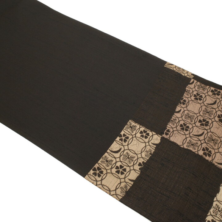 洒落袋帯 まわた紬リバーシブル 焦茶市松/黒縞 ＊FO-181120-1