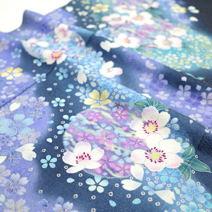 楽天市場】【中古】 振袖 袷 着物 金通し 金彩加工 ダークネイビー 桜 