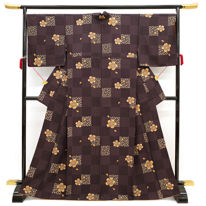 楽天市場】【新古品】 小紋 着物 正絹 袷 濃ボルドー 市松 桜 小桜 