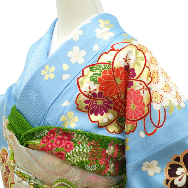 楽天市場】【新品】振袖 着物 薄青地 水色 ライトブルー 桜 捻梅 牡丹 