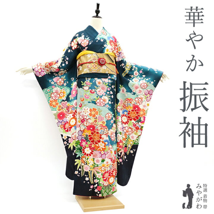 楽天市場】【中古】 振袖 着物 リサイクル 袷 フォーマル 正絹 青緑系 