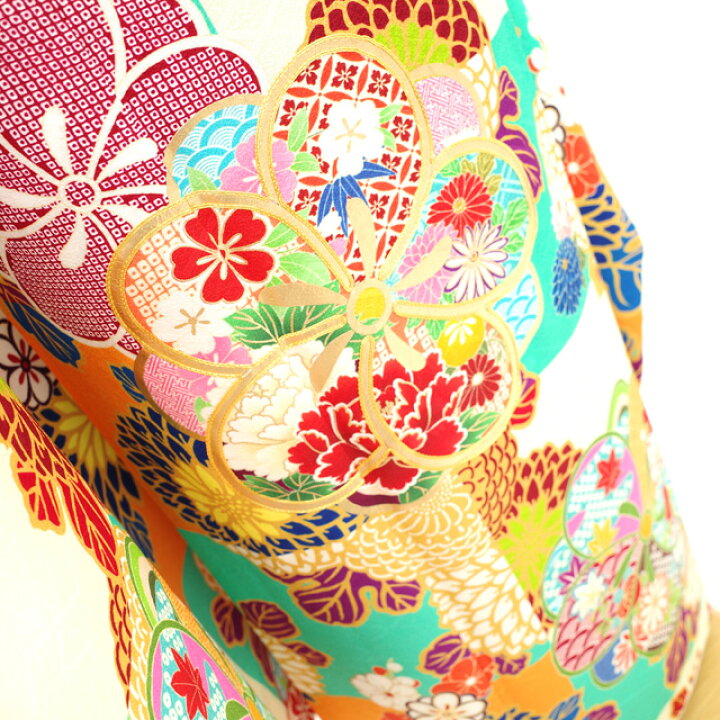 楽天市場】【中古】 振袖 袷 着物 金駒刺繍 金彩加工 グリーン オフ