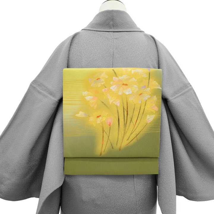 楽天市場】【新古品】 名古屋帯 未使用 正絹 九寸 抹茶色 鶸色 