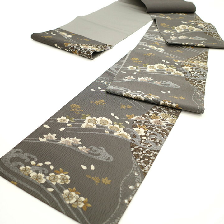 楽天市場】【新古品】 袋帯 未使用 正絹 京都 西陣 銀糸 濃グレー 桜  
