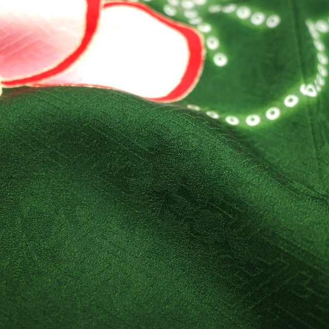楽天市場中古 振袖 着物 金駒刺繍 金彩加工 深緑色 梅 楓 古典柄