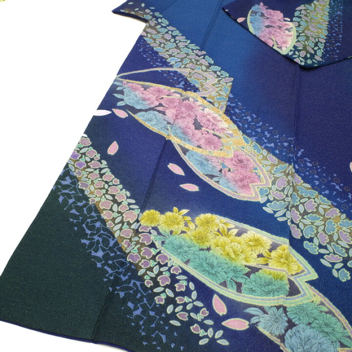 楽天市場】【新古品】 訪問着 着物 正絹 袷 フォーマル 金通し 青地  