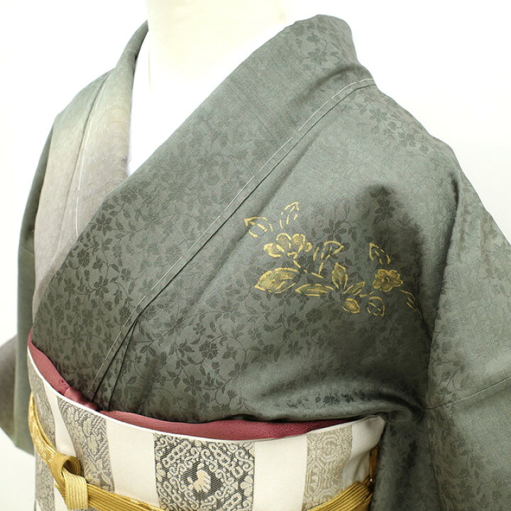 楽天市場】【新古品】 野蚕糸 訪問着 紬 着物 正絹 袷 ムガシルク 金彩  