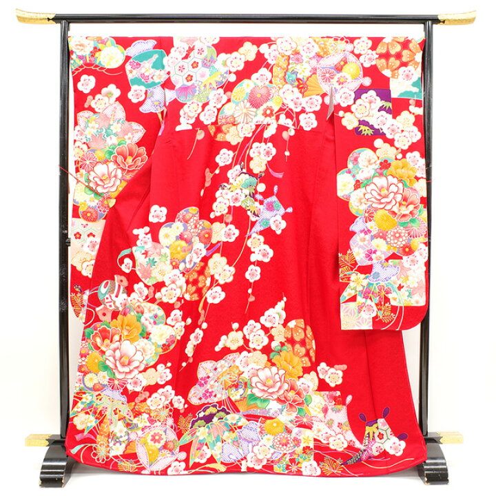 楽天市場】【新品】 振袖 着物 正絹 袷 刺繍 金彩加工 赤 椿 桜 梅  