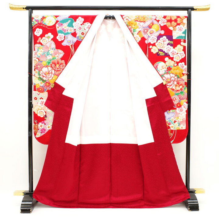 楽天市場】【新品】 振袖 着物 正絹 袷 刺繍 金彩加工 赤 椿 桜 梅  