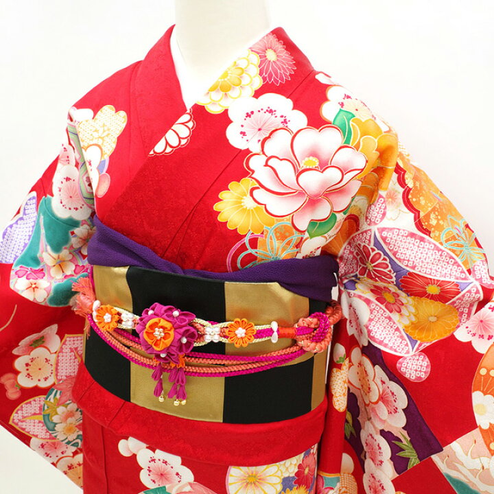 楽天市場】【新品】 振袖 着物 正絹 袷 刺繍 金彩加工 赤 椿 桜 梅  