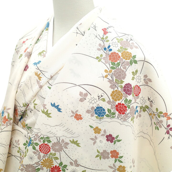 楽天市場】【新古品】 小紋 着物 着尺 反物 正絹 オフホワイト 牡丹 桜 