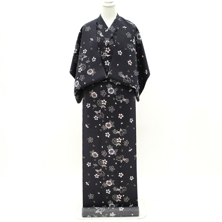 楽天市場】【新品】 小紋 反物 正絹 着物 着尺 黒地 桜 花柄 白 ピンク 