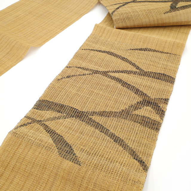 科布 夏物 名古屋帯 八寸 最高級 名古屋帯 ベージュ 古代原始布 科皮織