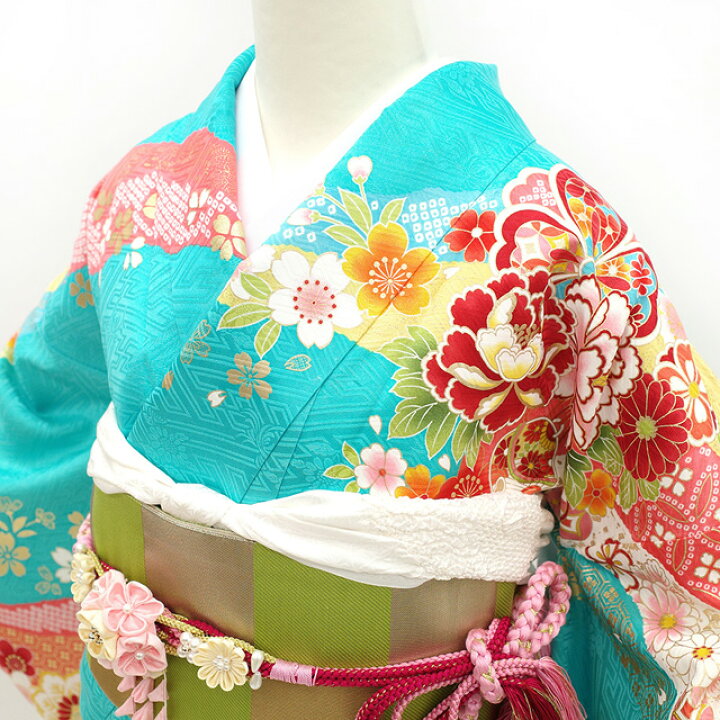 楽天市場】【新品】 振袖 着物 正絹 袷 金駒刺繍 水色 ピンク 牡丹 菊 