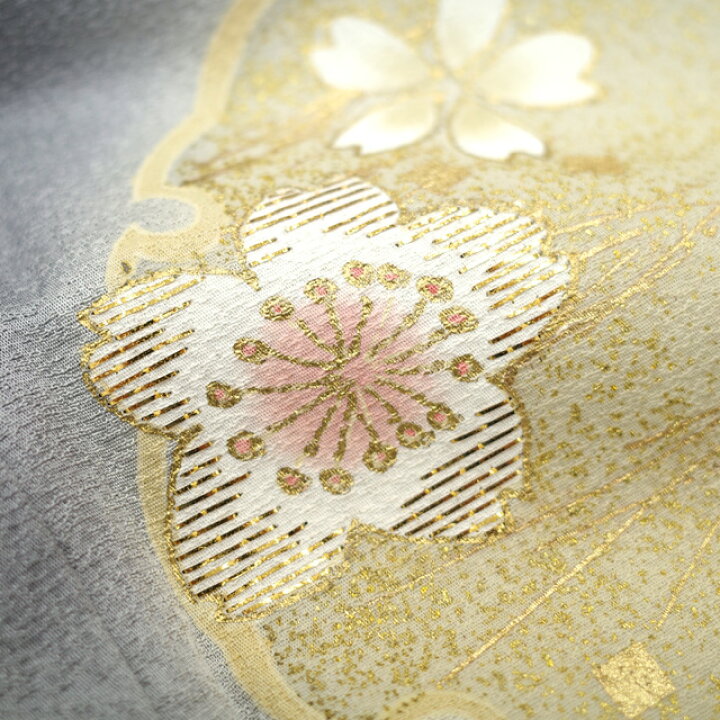 楽天市場】【中古】 訪問着 袷 着物 刺繍 金彩加工 正絹 上質 グレー 