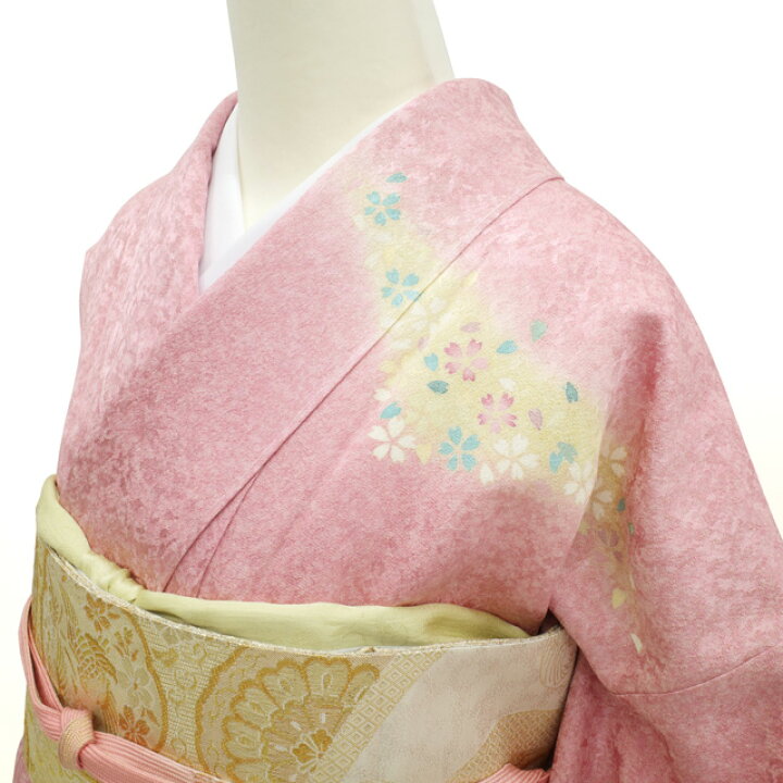 楽天市場】【新古品】 訪問着 着物 正絹 袷 薄ピンク地 金通し 金駒  