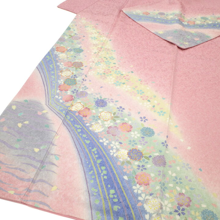 楽天市場】【新古品】 訪問着 着物 正絹 袷 薄ピンク地 金通し 金駒  