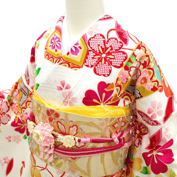 楽天市場】【新品】 振袖 着物 金駒刺繍 金彩加工 白地 ピンク系 貝桶 