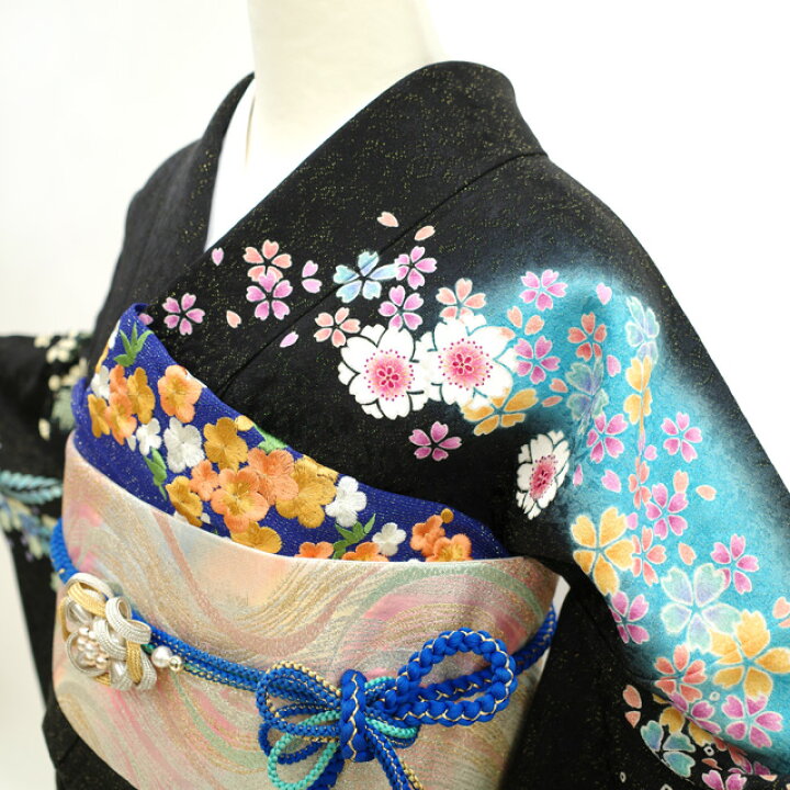 楽天市場】【中古】 振袖 着物 金駒刺繍 金彩加工 金通し 正絹 黒 青紫 