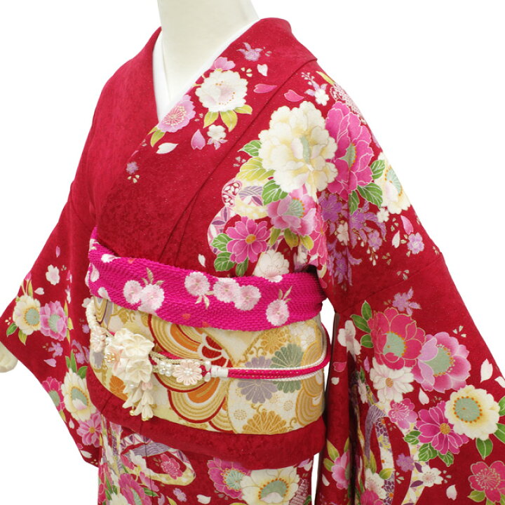 楽天市場】【中古】 すごい値！ 振袖 リサイクル 袷 着物 正絹 赤 牡丹 