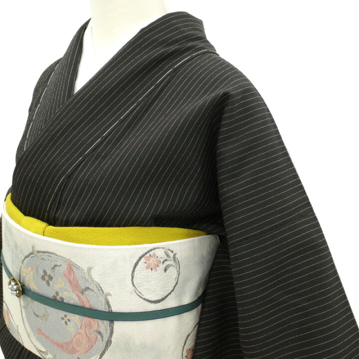 楽天市場】【中古】 塩沢紬 訪問着 リサイクル着物 正絹 袷 黒 細縞 