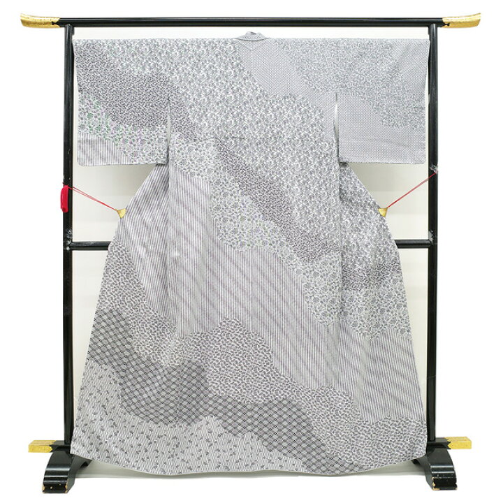 楽天市場】【新古品】 訪問着 着物 正絹 袷 ライトグレー 黒 桜 梅 