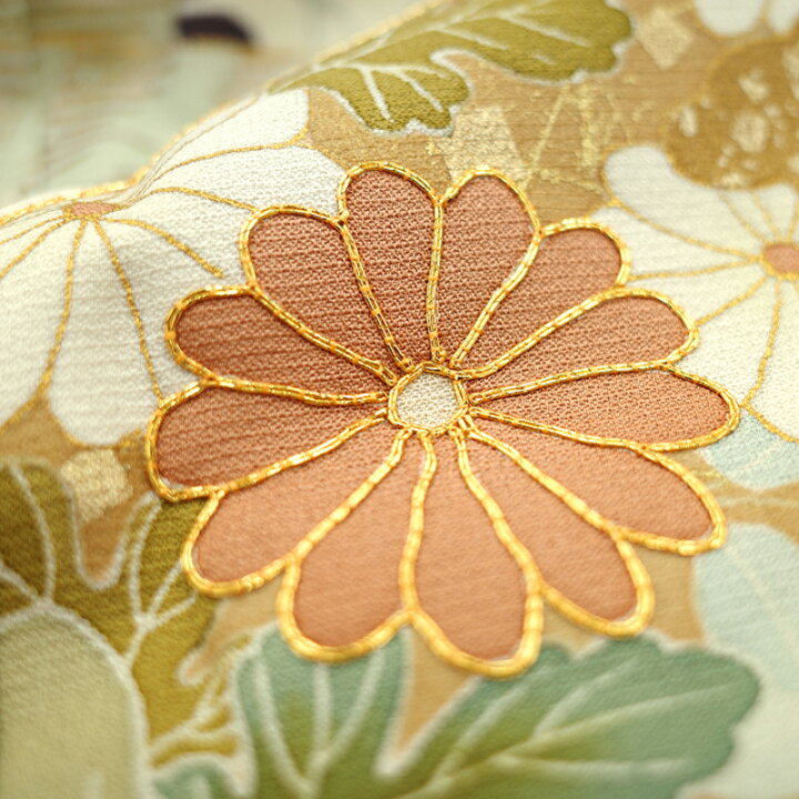 色留袖 刺繍 金駒刺繍 華紋 鳳凰紋 花模様 グリーン 着物 015a d（楽天  