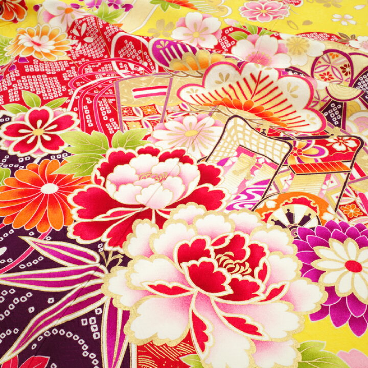 楽天市場】【中古】 振袖 袷 着物 金彩加工 金駒刺繍 正絹 絹 イエロー 