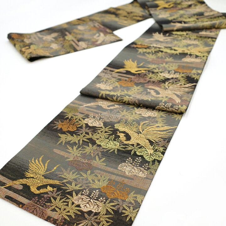 楽天市場】【新古品】 袋帯 京都 西陣 紬 正絹 未使用 黒 グレー 横段  