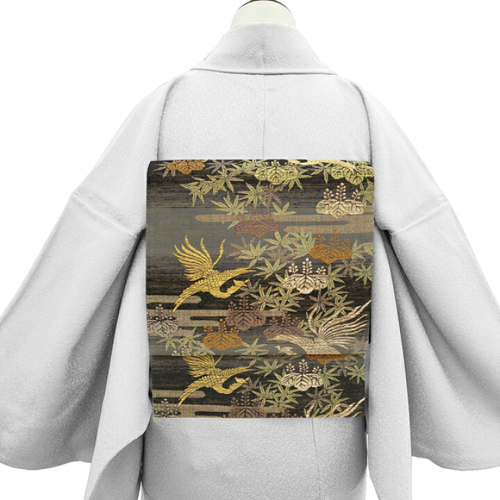 楽天市場】【新古品】 袋帯 京都 西陣 紬 正絹 未使用 黒 グレー 横段  