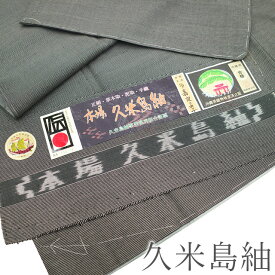 【新古品】 本場久米島紬 着物 未使用 正絹 紬 沖縄県 手織り 草木染 泥染め 黒グレー 細かな絣 無地感覚 カジュアル 久米島紬 着物 袷 沖縄 春 秋 冬 仕立て上がり 身丈165 裄丈69 Lサイズ みやがわ sbs15487