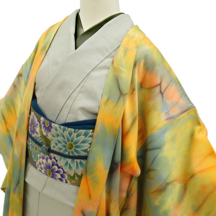 楽天市場】【新古品】 羽織 長羽織 正絹 袷 黄色ミックス 緑 オレンジ 