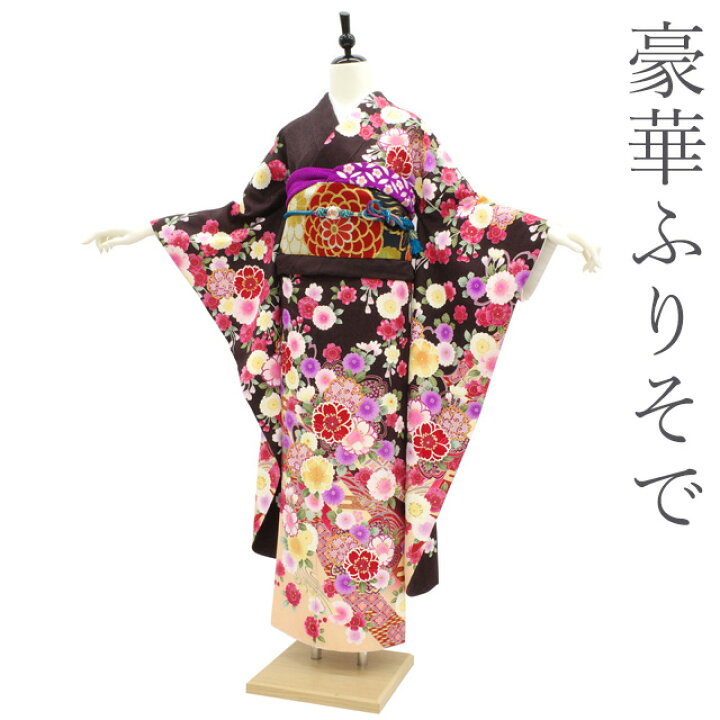 楽天市場】【中古】 振袖 リサイクル着物 正絹 袷 ダークブラウン地 桜 