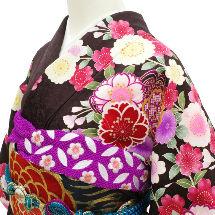 楽天市場】【中古】 振袖 リサイクル着物 正絹 袷 ダークブラウン地 桜 