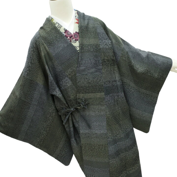 楽天市場】【新古品】 道中着 コート 御召 正絹 濃グレー 深緑 様々な 