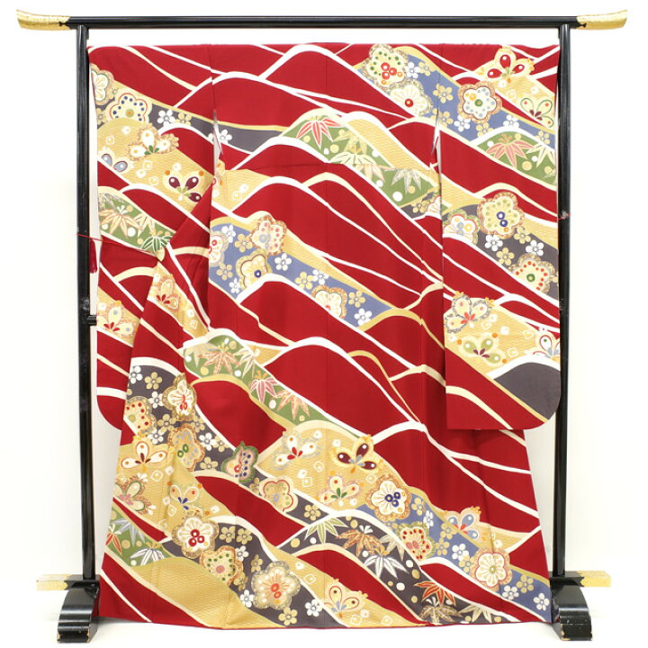 楽天市場】【中古】 振袖 着物 金駒刺繍 金彩加工 極上 本加工 濃赤色  
