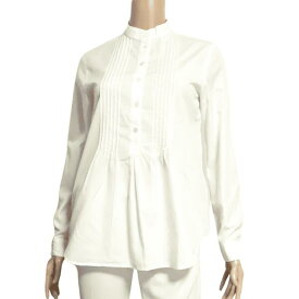 美品【中古】マドモアゼルノンノン Mademoiselle NON NON コットンブラウス 長袖ブラウス ブラウス レディース 表記 M 9号 38号 相当 白 ホワイト 綿 コットン 無地 シンプル ピンタック 長袖 薄手 爽やか 大人 女性 春秋 春 秋 トップス 40代 50代 60代