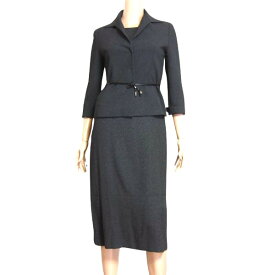 美品【中古】組曲 KUMIKYOKU ワンピーススーツ 表記 2号 9号 M 38号 相当 古着 濃グレー レディース 春 秋 セットアップ シンプル セレモニー リボン 長袖 ロングスカート 大人 女性 40代 50代 オンワード樫山