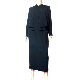 新品同様【中古】詩仙堂 ヒトシタムラ スカートスーツ セットアップ 9号 M 38号 相当 古着 黒 ブラック レディース 春 夏 春夏 シンプル ちりめん 日本製 長袖 ミモレ丈 ロング丈 大人 女性 50代 60代